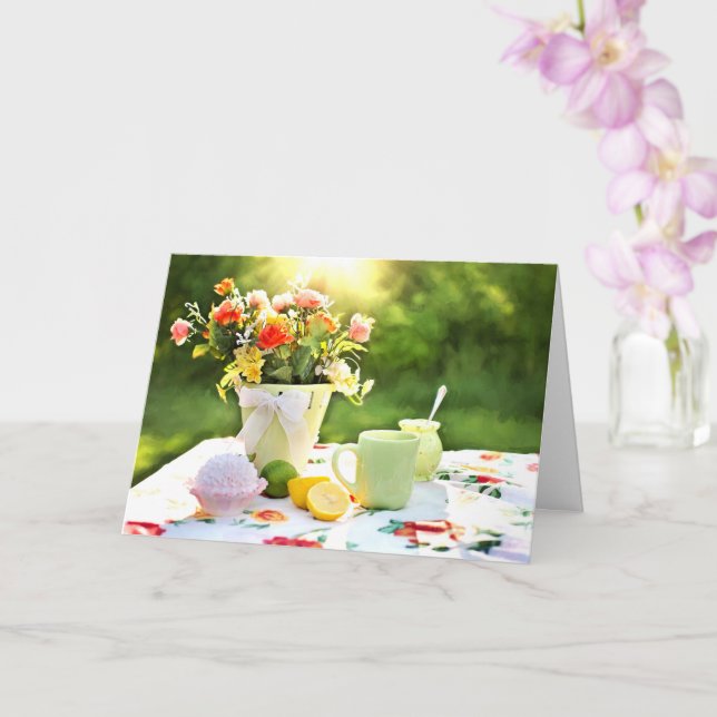 Delicious Strawberry Cupcake And Lemon Tea Drink Card (Orchid)