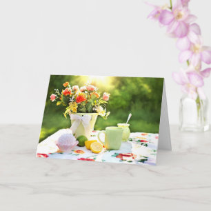 Delicious Strawberry Cupcake And Lemon Tea Drink Card