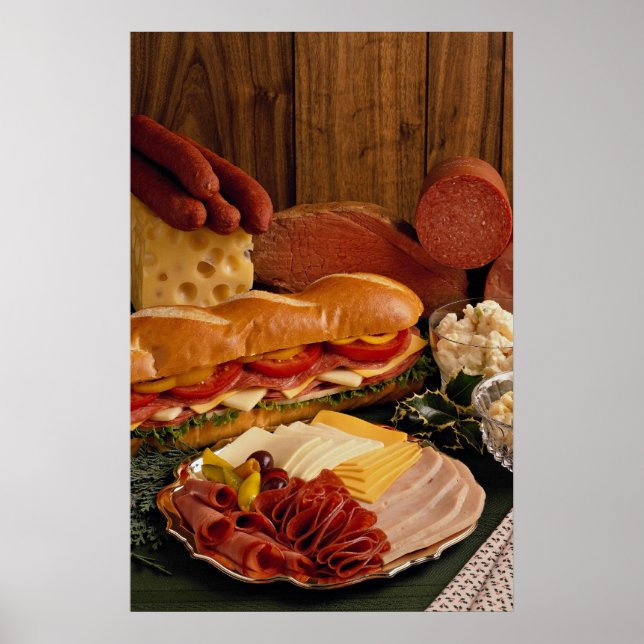 Delicious Submarine sandwich with meats and cheese Poster (Front)
