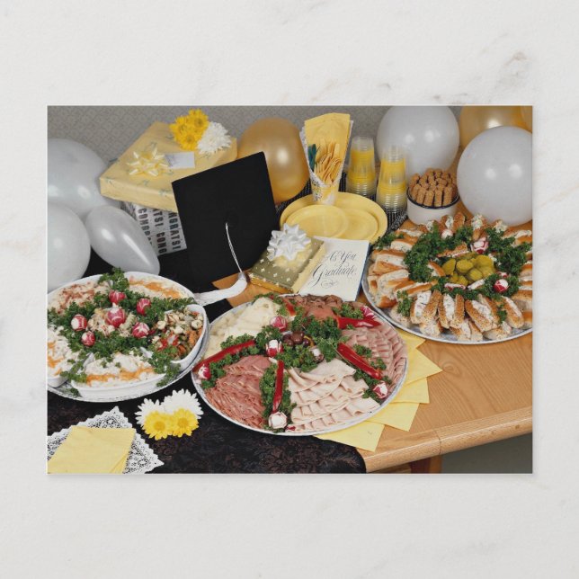 Delicious Three deli platters with balloons Postcard (Front)
