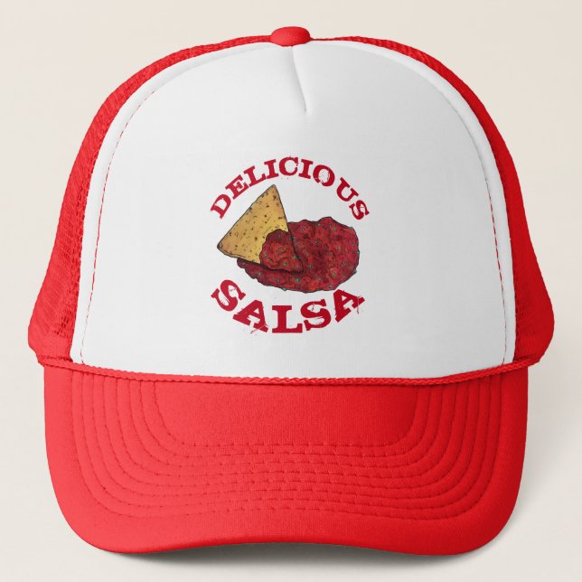 Delicious Tomato Salsa Tortilla Chips Illustration Trucker Hat (Front)