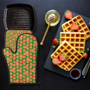 Delicious waffles and fruit green oven mitt & pot holder set