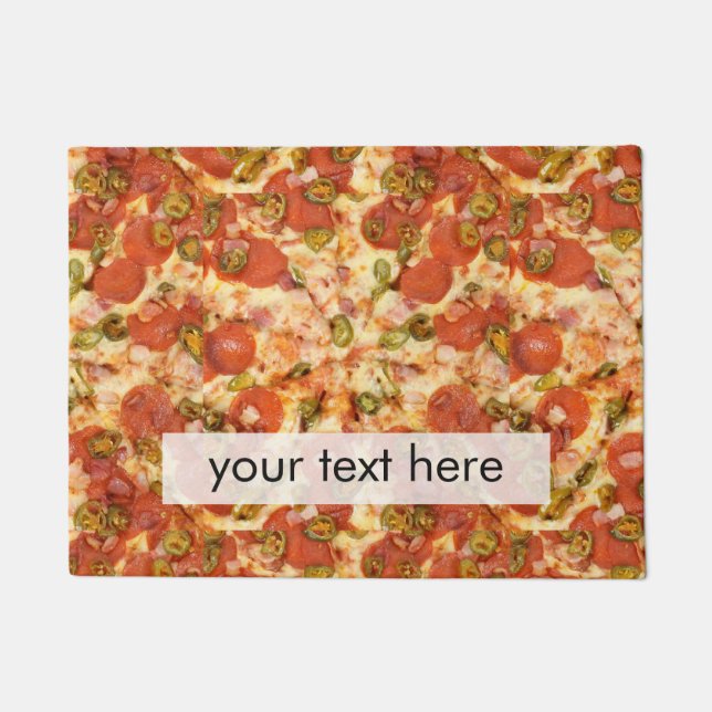 delicious whole pizza pepperoni jalapeno photo doormat (Front)
