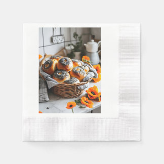"Deliciously Fragrant Poppy Seed Rolls in a Basket Napkin
