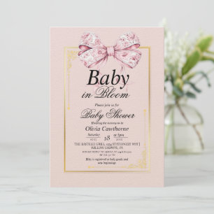 Delight Gold Pink Bow Floral Baby Shower  Invitation