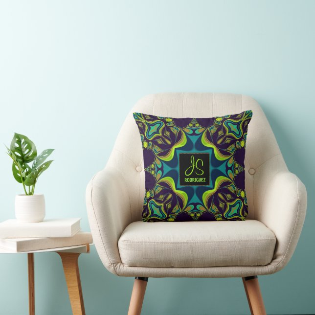 Delight Purple Teal Green Monogram Cushion (Chair)