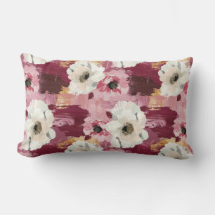 Delightful Abstract Watercolor Camellias Lumbar Cushion