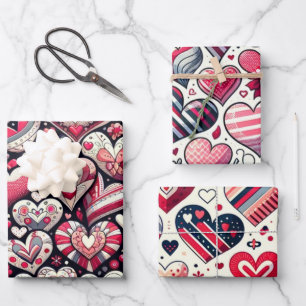 Delightful Array of Hearts Valentine's Day Wrapping Paper Sheet