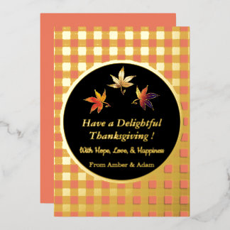 Delightful Autumn Crisp Whimsical Leaves Foil Holiday Card
