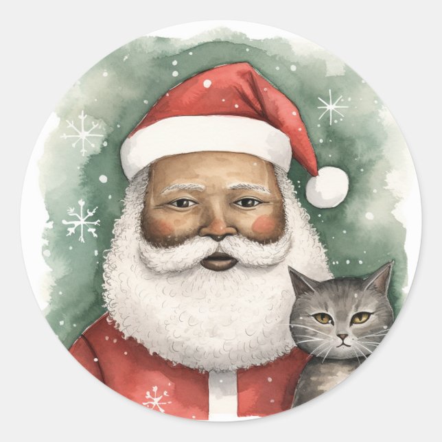 Delightful Black Santa Classic Round Sticker (Front)
