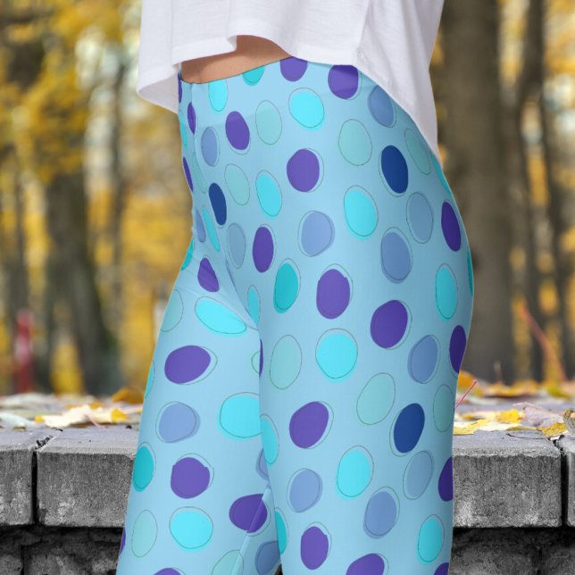 Delightful Blue and Baby Blue Polka Dot Pattern Leggings (Blues on Baby Blue Leggings)