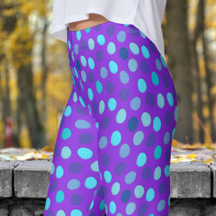 Delightful Blue and Violet Polka Dot Pattern Leggings
