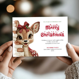 Delightful Christmas baby fawn peeking greeting Holiday Card