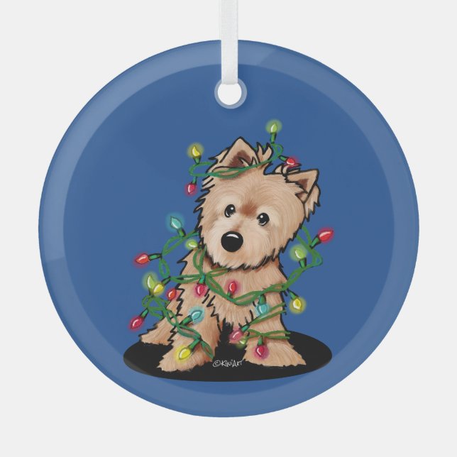 Delightful Christmas Norwich Terrier Sweatshirt Glass Tree Decoration (Front)
