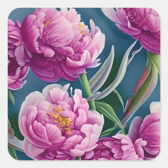 Delightful Country Garden Peonies Square Sticker (Front)