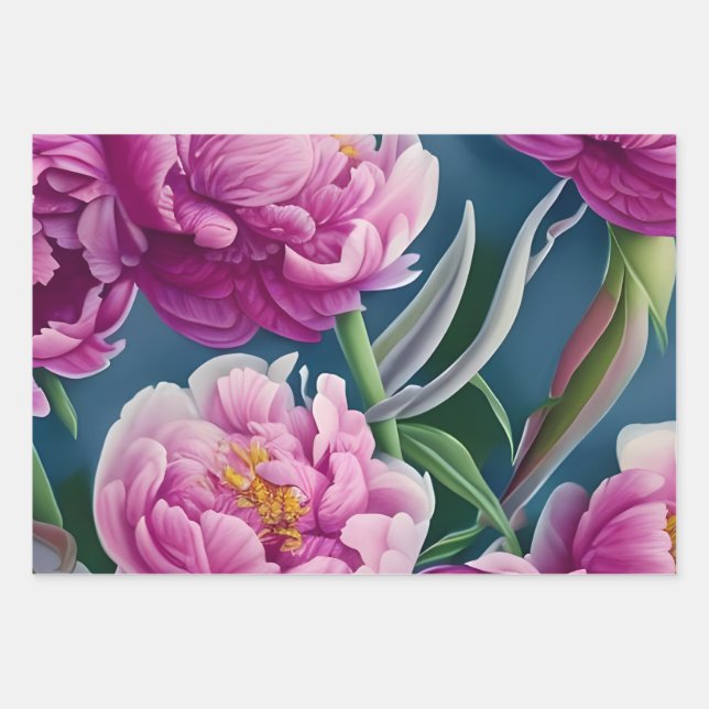 Delightful Country Garden Peonies Wrapping Paper Sheet (Front 3)