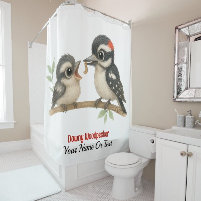 Delightful Downy Woodpecker Shower Curtain (In Situ)