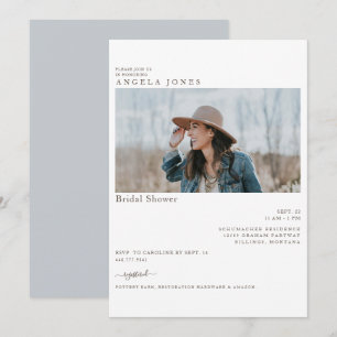 Delightful Dusty Blue Modern Photo Bridal Shower Invitation