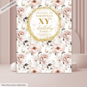 Delightful Dusty Pink Floral Birthday Photo Booth Tapestry