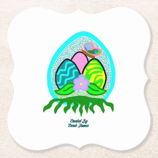 Delightful Easter Eggs Bracket Paper Coaster (Front)