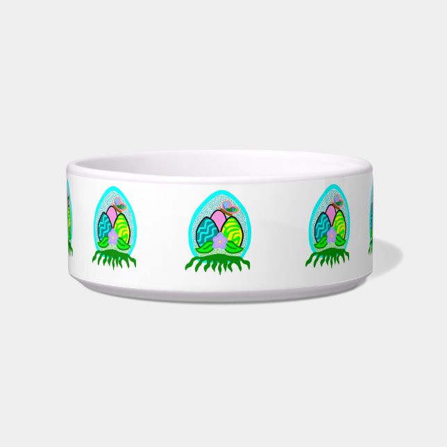 Delightful Easter Eggs Ceramic Pet Bowl (Front)