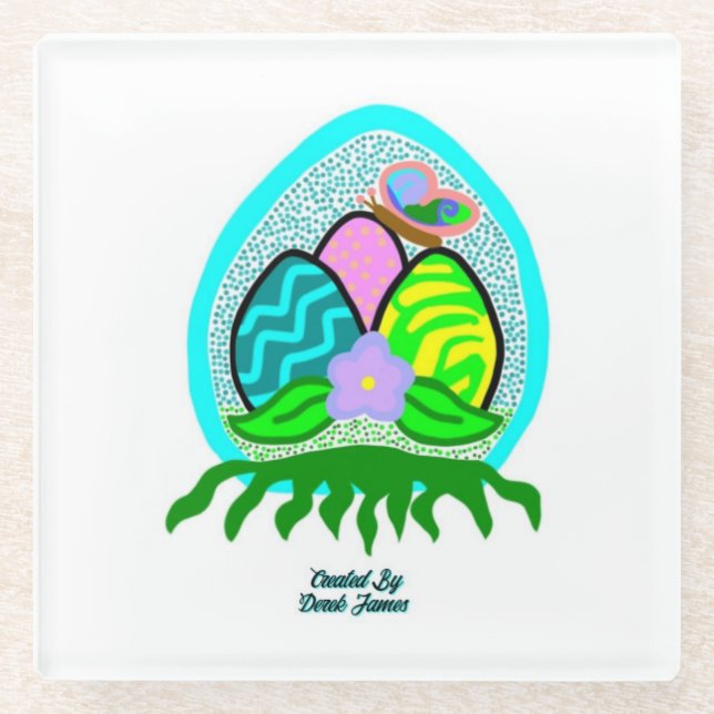 Delightful Easter Eggs Glass Coaster (Front)