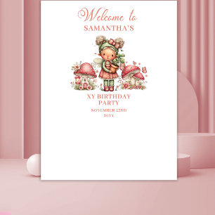 Delightful Fairy Pink Floral Birthday Banner Tapestry