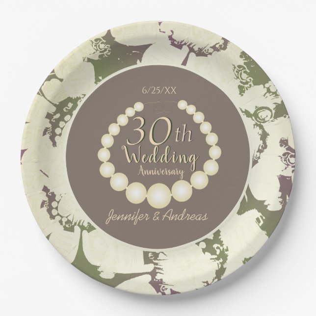 Delightful Floral 30th Anniversary   Paper Plate (Front)