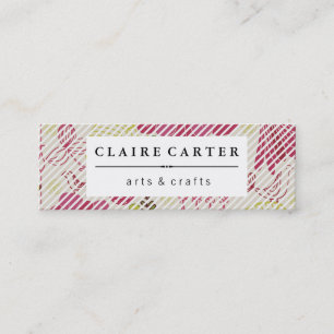 Delightful Floral Diagonal Stripes Mini Business Card