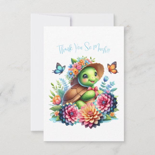 Delightful Floral Sea Turtle Thank You Note Card (Front)