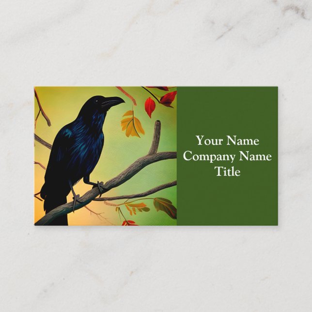 Delightful Fun Raven Perched On Branch Business Ca Business Card (Front)
