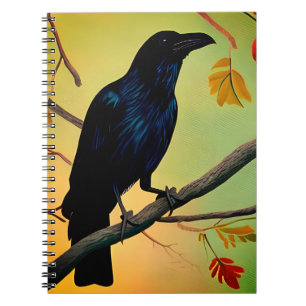 Delightful Fun Raven Perched On Branch Notebook