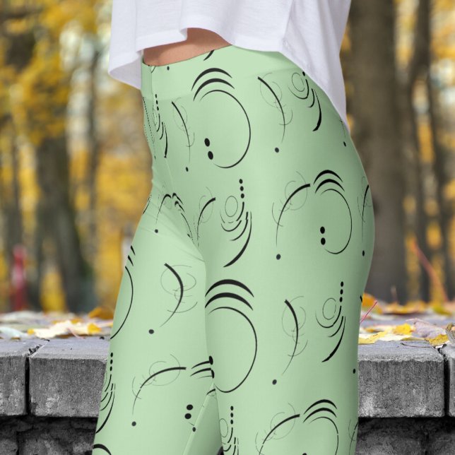 Delightful Green Abstract Dot Pattern Leggings (Abstract Dot on Pale Green)
