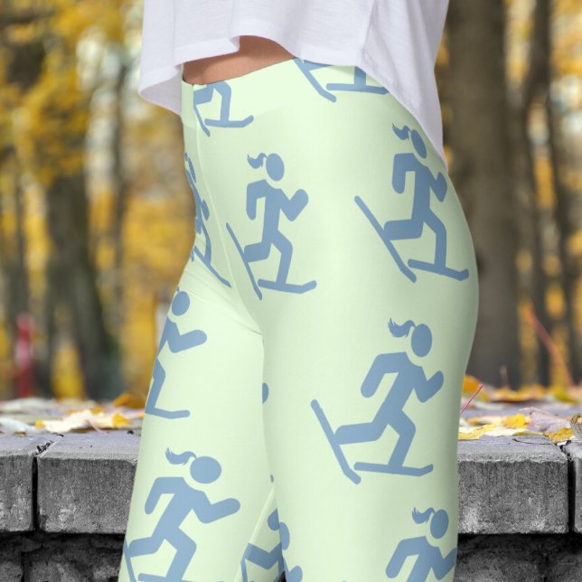 Delightful Green Snowshow Running Pattern Leggings (Womens Snowshoe Running on Nyanza Green)