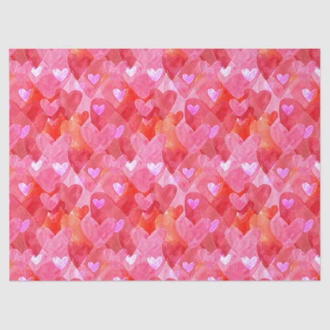Delightful Hearts in Pink, Red and Orange  Tissue Paper (Front)