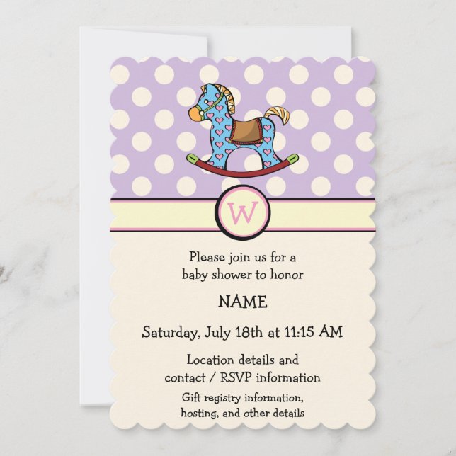 Delightful Hearts Rocking Horse Shower Invitation (Front)