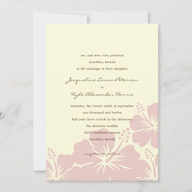 Delightful Hibiscus Wedding Invitations (Pink) (Front)