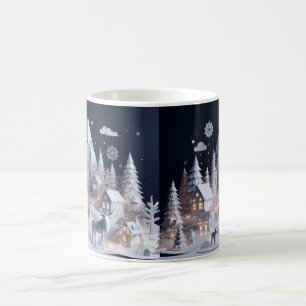 Delightful Paper Art Style Winter Wildlife Scene Coffee Mug