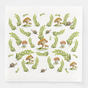Delightful pattern with wild mushrooms and snails napkin