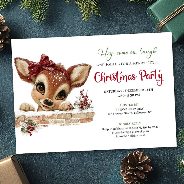 Delightful peeking reindeer editable party card (Delightful peeking reindeer editable party card)