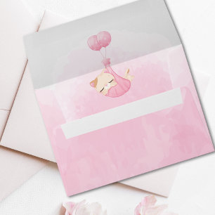 Delightful Pink Sleeping Kitty Baby Girl Shower  Envelope