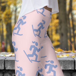 Delightful Pink Snowshoe Running Pattern Leggings