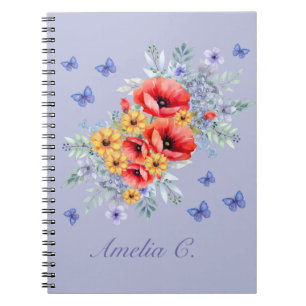 Delightful Red Poppies, Sunflowers & Butterflies Notebook