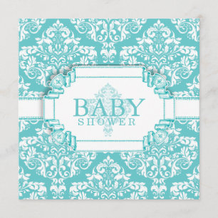 Delightful Robins Egg Blue Damask Invitation