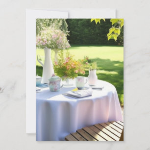 Delightful summer watercolor garden scene. holiday card