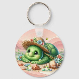 Delightful Turtle Basking on the Beach  Key Ring