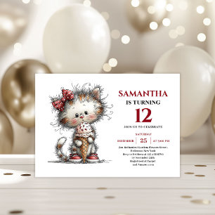 Delightful whimsical animals cat kids birthday invitation