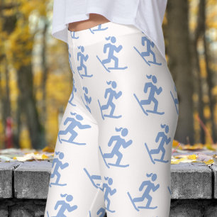 Delightful White Snowshoe Running Pattern Leggings