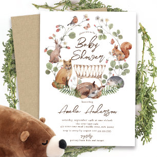 Delightful Woodland Animals Baby Shower Invitation