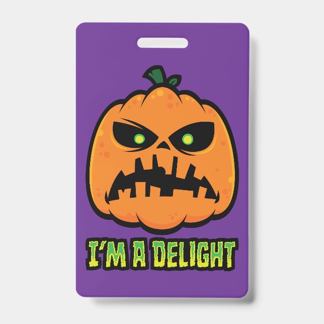 Delightfully Grumpy Jack-O-Lantern Pumpkin ID Badge (Front)